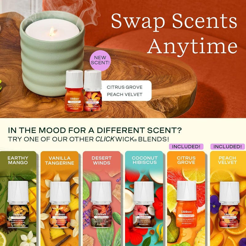 LifeLines Flameless Candle Aromatherapy Essential Oil Diffuser with 2 ClickWick Essential Oil Blends - Cordless & Waterless Diffuser for Home - Scented Electric Candles Blow Out Flame - Green Bubble - Image 4